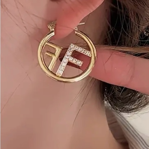 Double F Design Goldtone Earrings - Picture 2 of 8